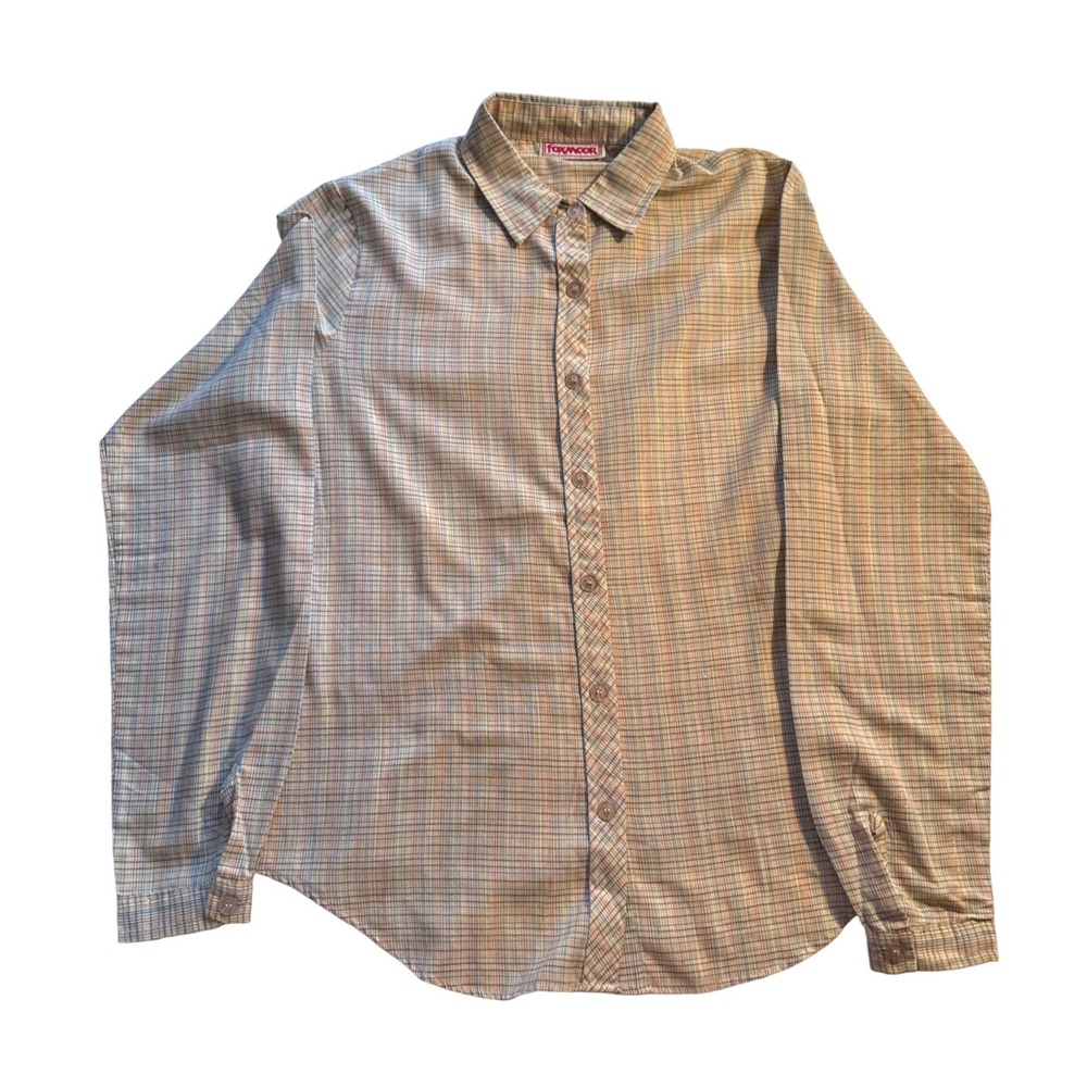 Vtg Foxmoor Plaid Metallic Button Up Long Sleeve Shirt Blouse Preppy 70's Sz S